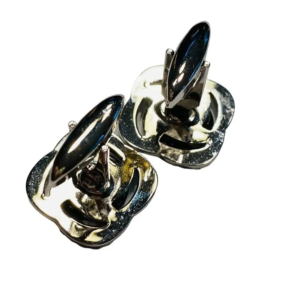Vintage Cufflinks Textured Dimensional Silver & Polished Black Stones Speidel?